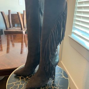 Suede stilleto fringe boots